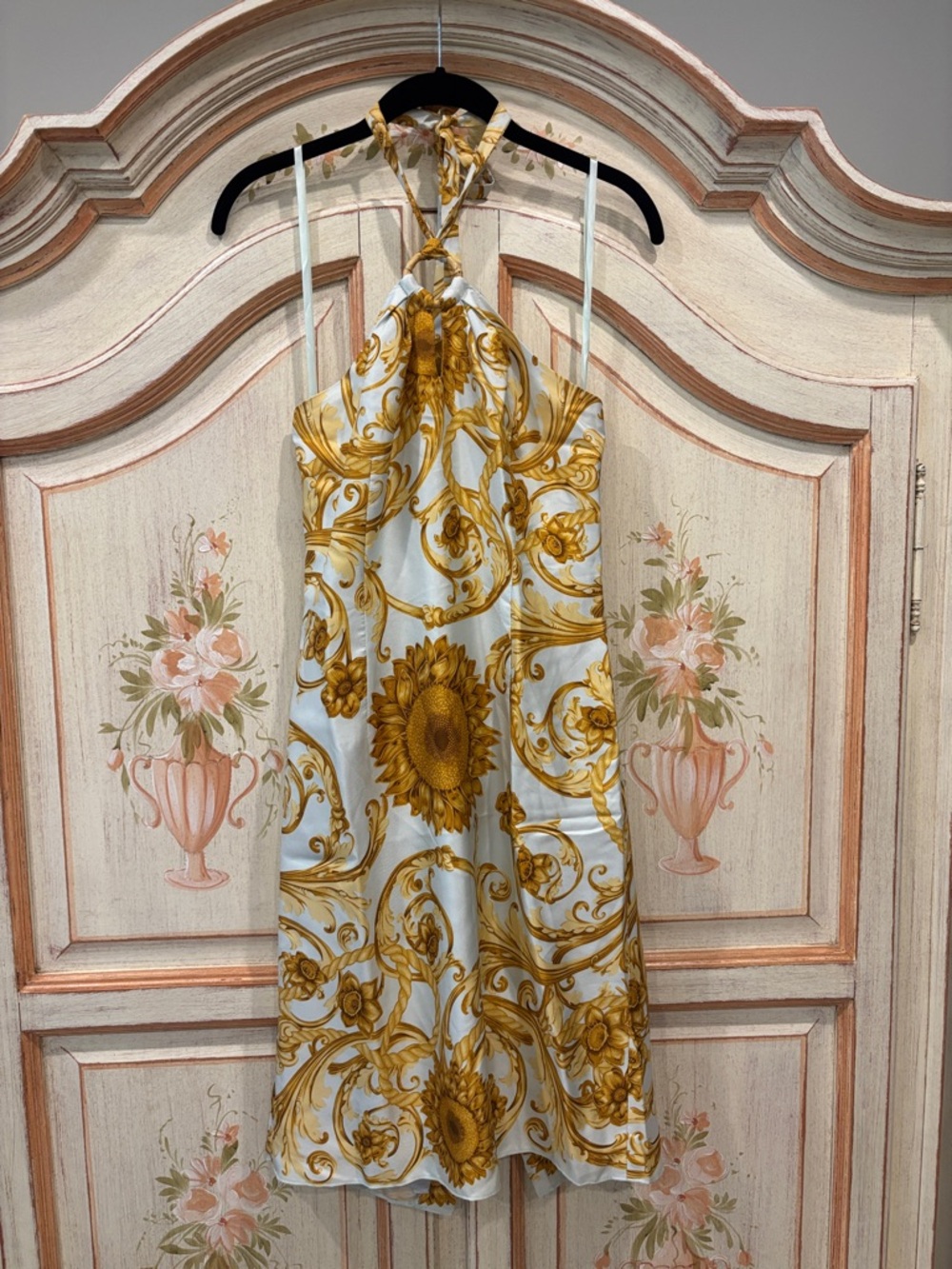 J. McLaughlin Dress Size 0 silk sunflower print bamboo halter dress vintage